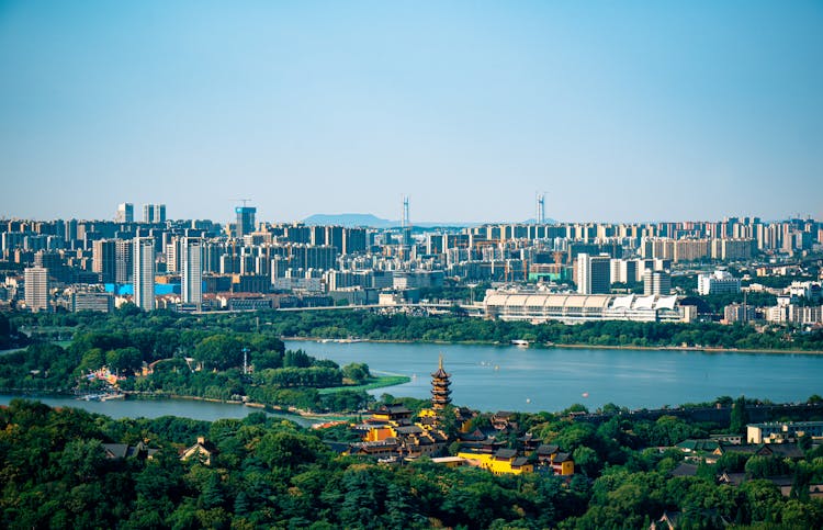 City With Lake And Forest In China