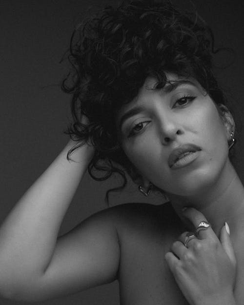 Black and White Studio Shoot of a Woman with Curly Hair