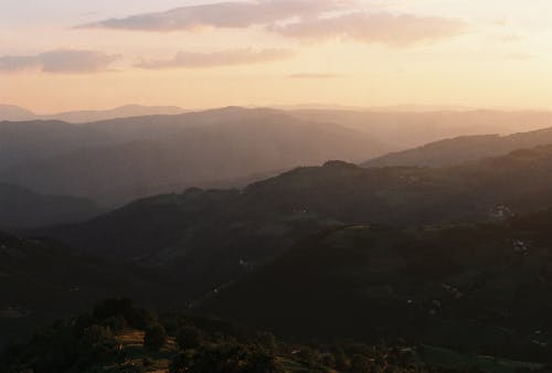 ドローン撮影, 日没, 田舎の無料の写真素材