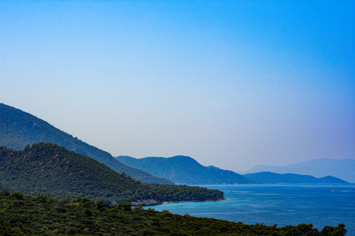 Free Breathtaking view of the beautiful mountains and coastline in Güzelçamlı, Türkiye. Stock Photo