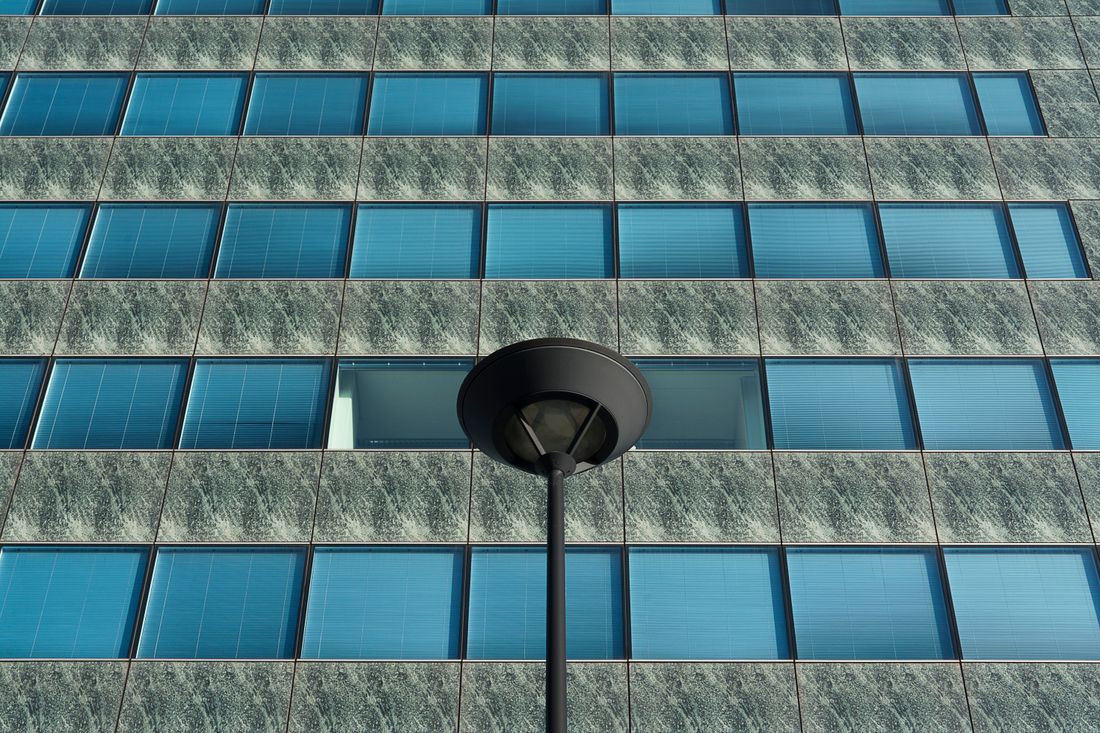 Modern office building facade in a city business district