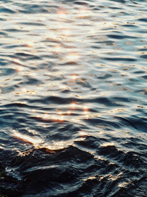 Free Calm water surface with shimmering sunlight reflections, capturing tranquility. Stock Photo