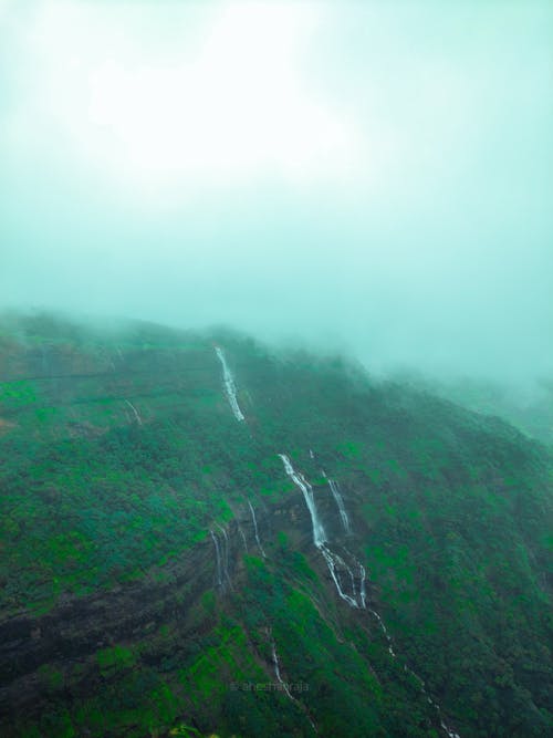 Waterfall, mountain view, sky waterfall view, rains, monsoon session 🌧️
