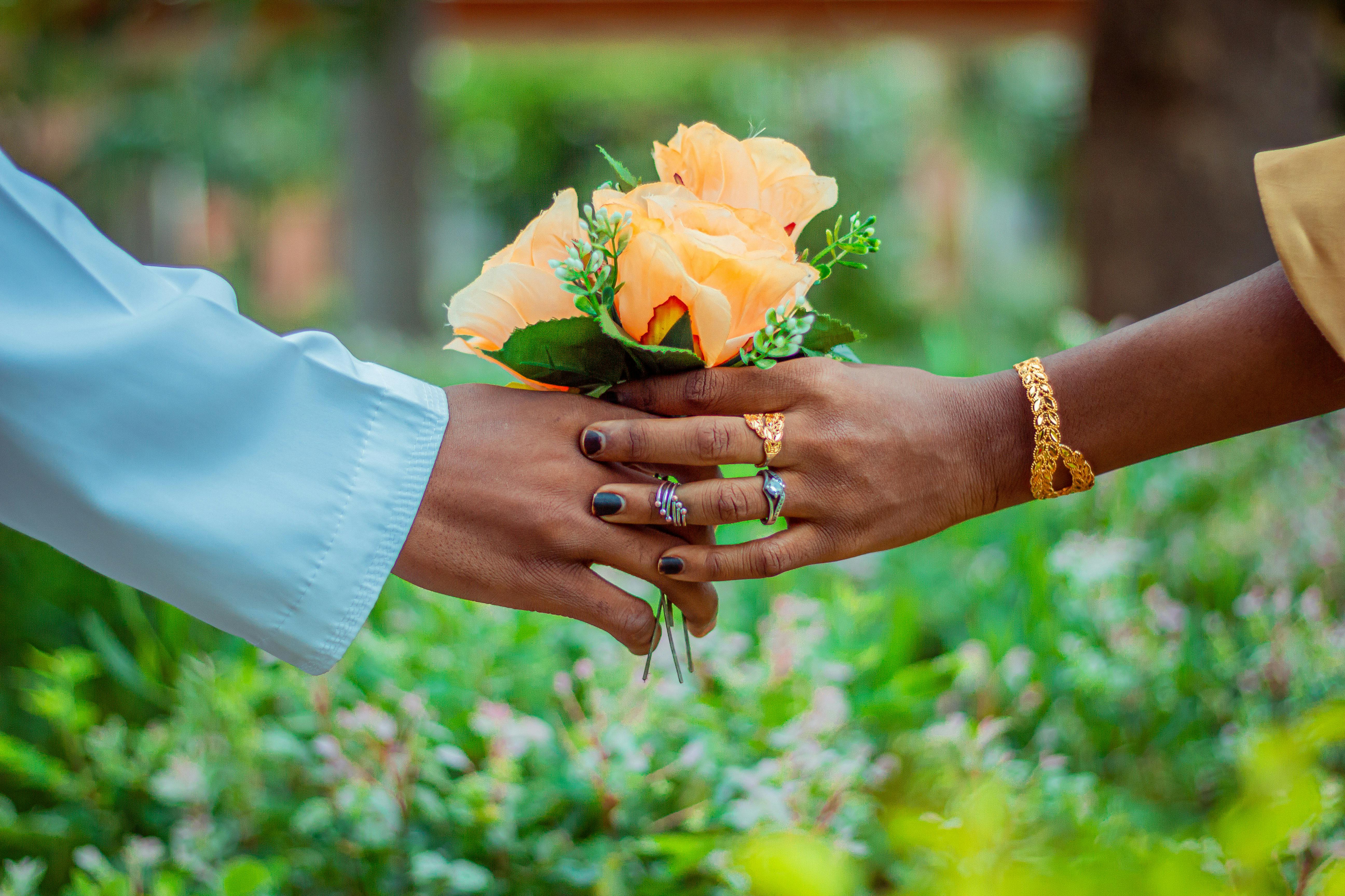 Hand of a Man Giving Flowers to a Woman · Free Stock Photo