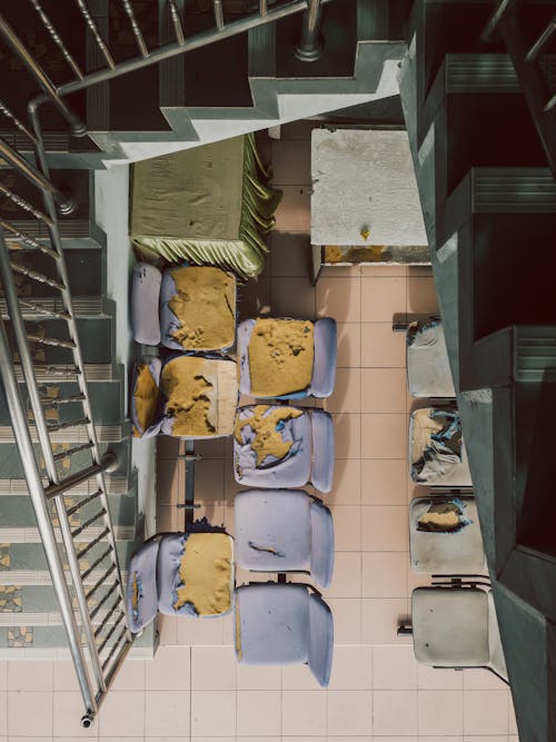 Top view of a Staircase and Damaged Chairs 