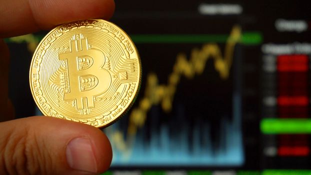 BTC golden digital currency coin. Bitcoin real coin