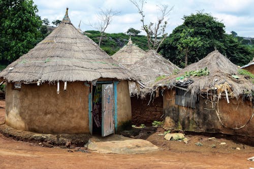 Traditional Clay Huts with Thatched Roofs