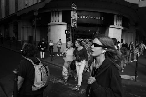 People on Street in Black and White