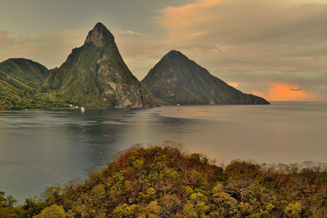 Free The view of the st lucia mountains from the sea Stock Photo
