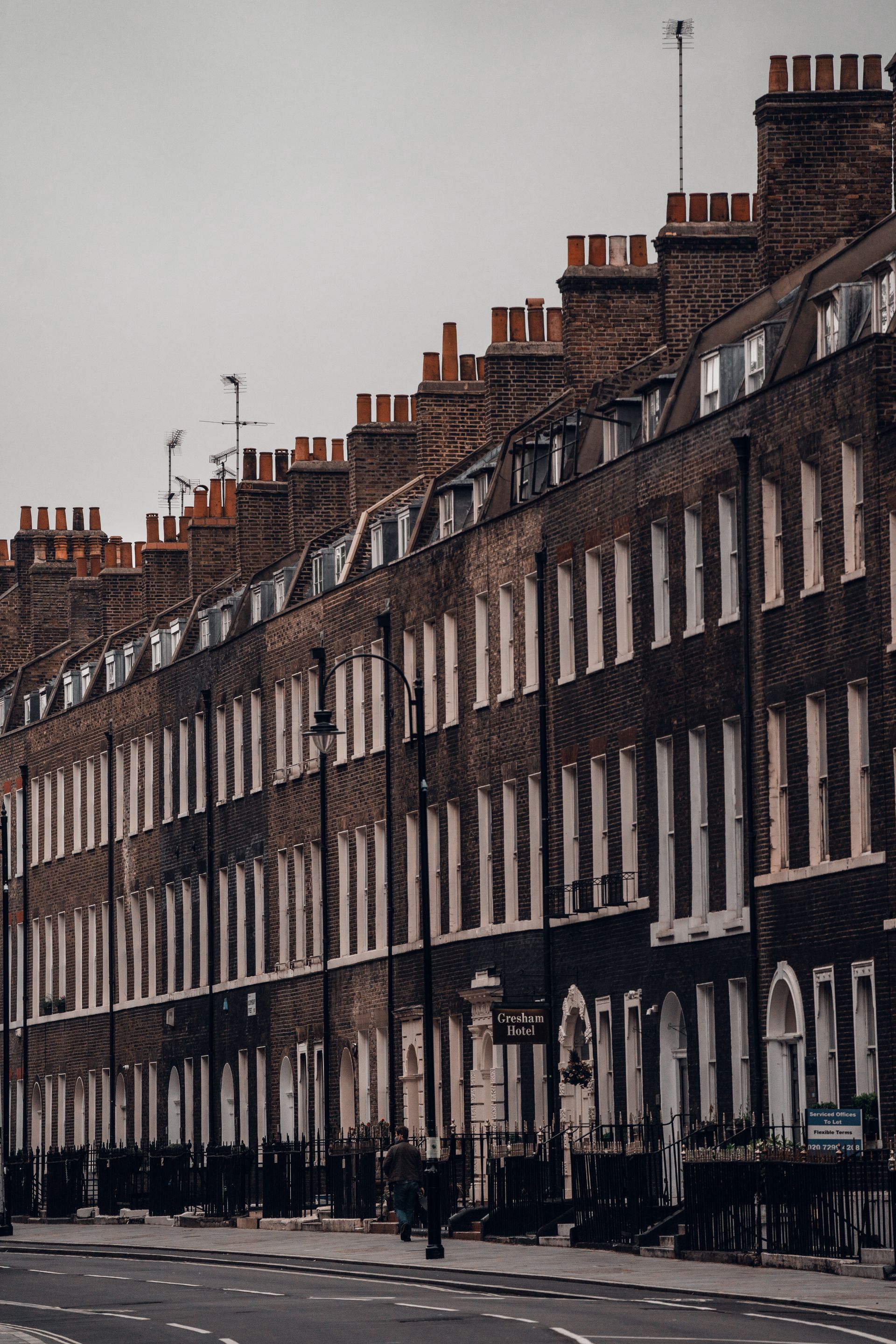 Traditional terraced houses and rooftops in London