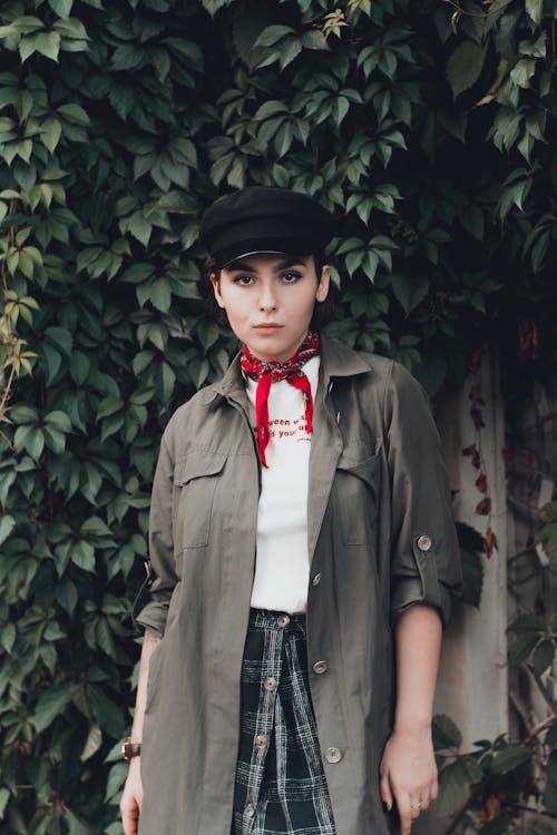 Free Photo of Woman in Black Hat and Neck Scarf Posing Stock Photo