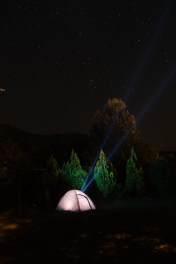 Illuminated Tent At Night