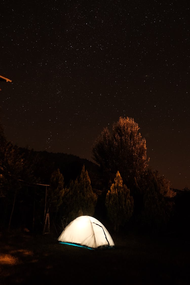 Illuminated Tent At Night