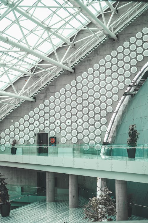 Interior of a Modern Building with a Glass Roof 