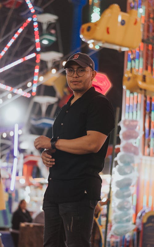 Men in a Funfair at Night