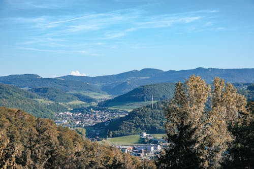 Panoramic View of Mountains and a Valley in Summer 