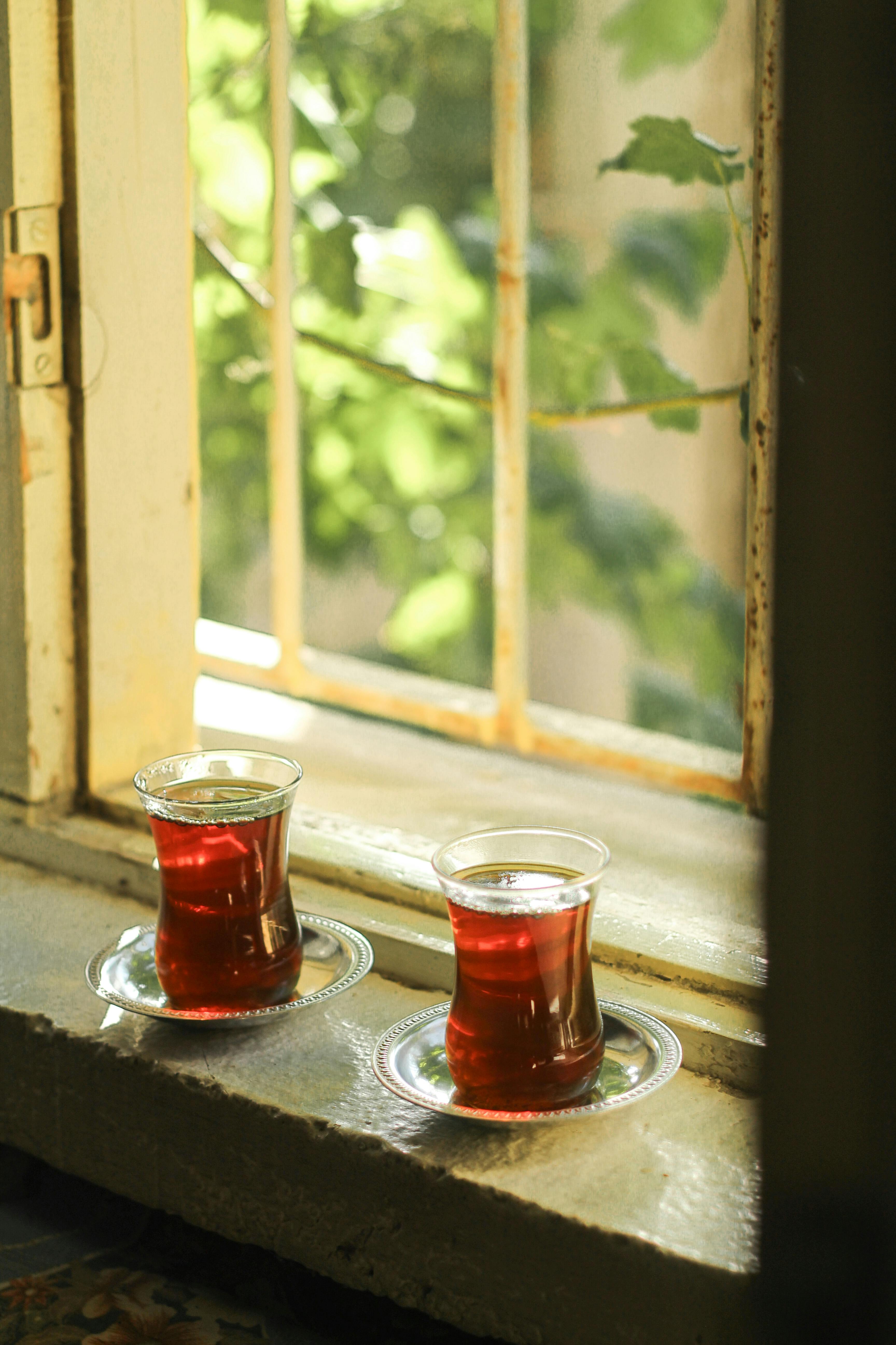 turkish tea on windowsill