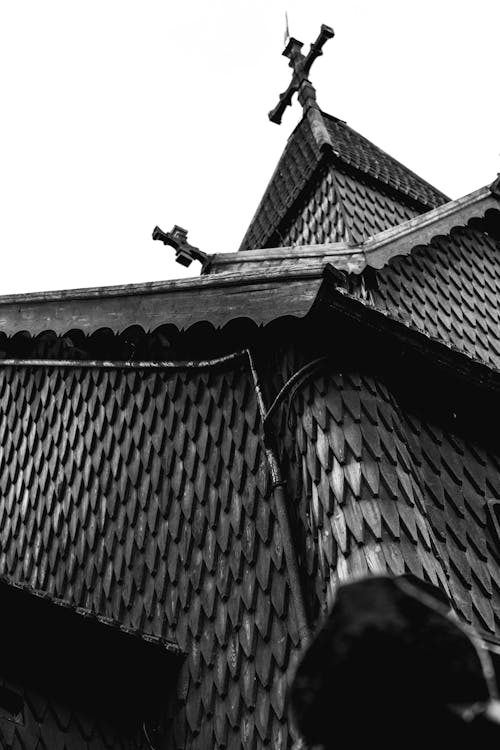 Tiles on Church Roof in Black and White