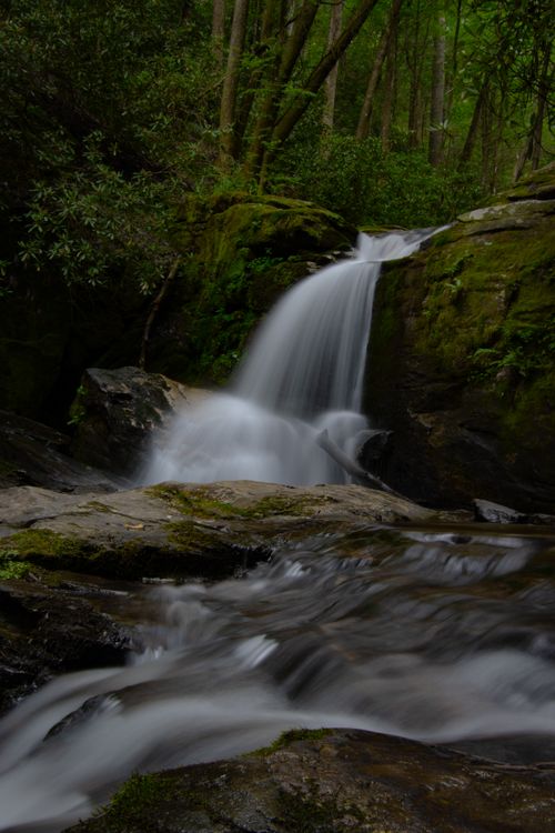 Free A tranquil waterfall cascading through a lush, green forest, perfect for nature lovers. Stock Photo