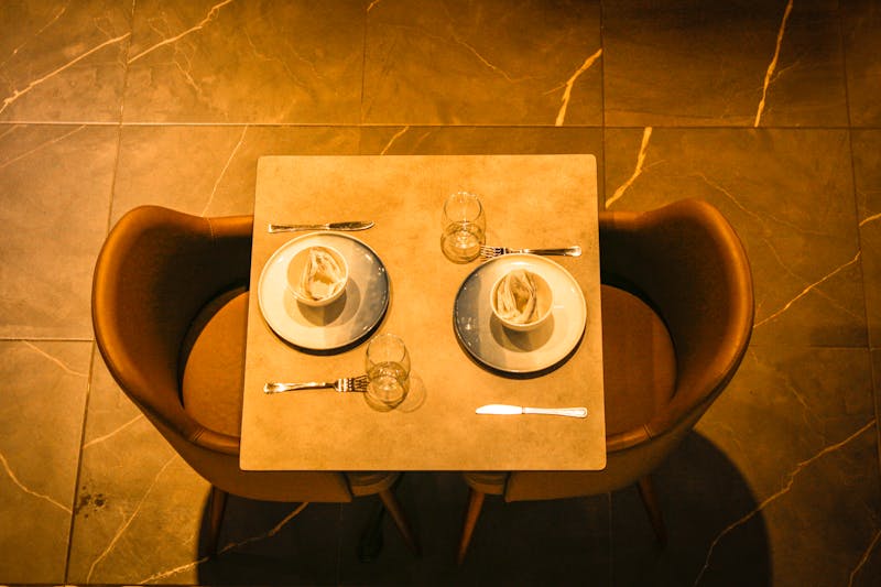 Modern restaurant table set for dining