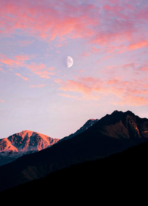 Moon over Mountains at Dusk