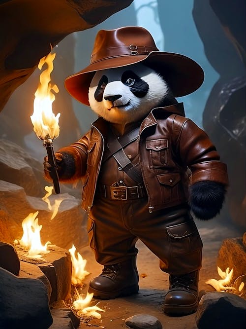 Explorer Panda searching for pirates treasure