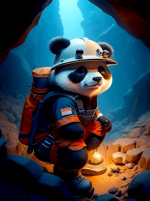 Explorer Panda resting in the cave