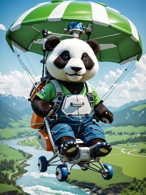 Explorer Panda trying a new hang glider