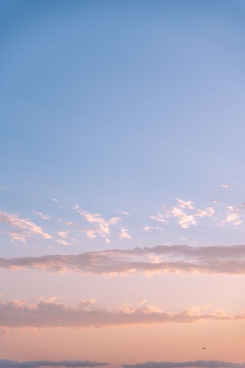 Free A tranquil sky with altocumulus clouds during a summer sunset. Stock Photo
