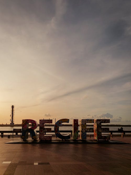 Recife Name on Promenade on Sea Shore