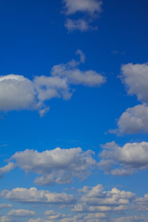 Free A vertical image showcasing a vibrant blue sky filled with fluffy white clouds on a clear day. Stock Photo