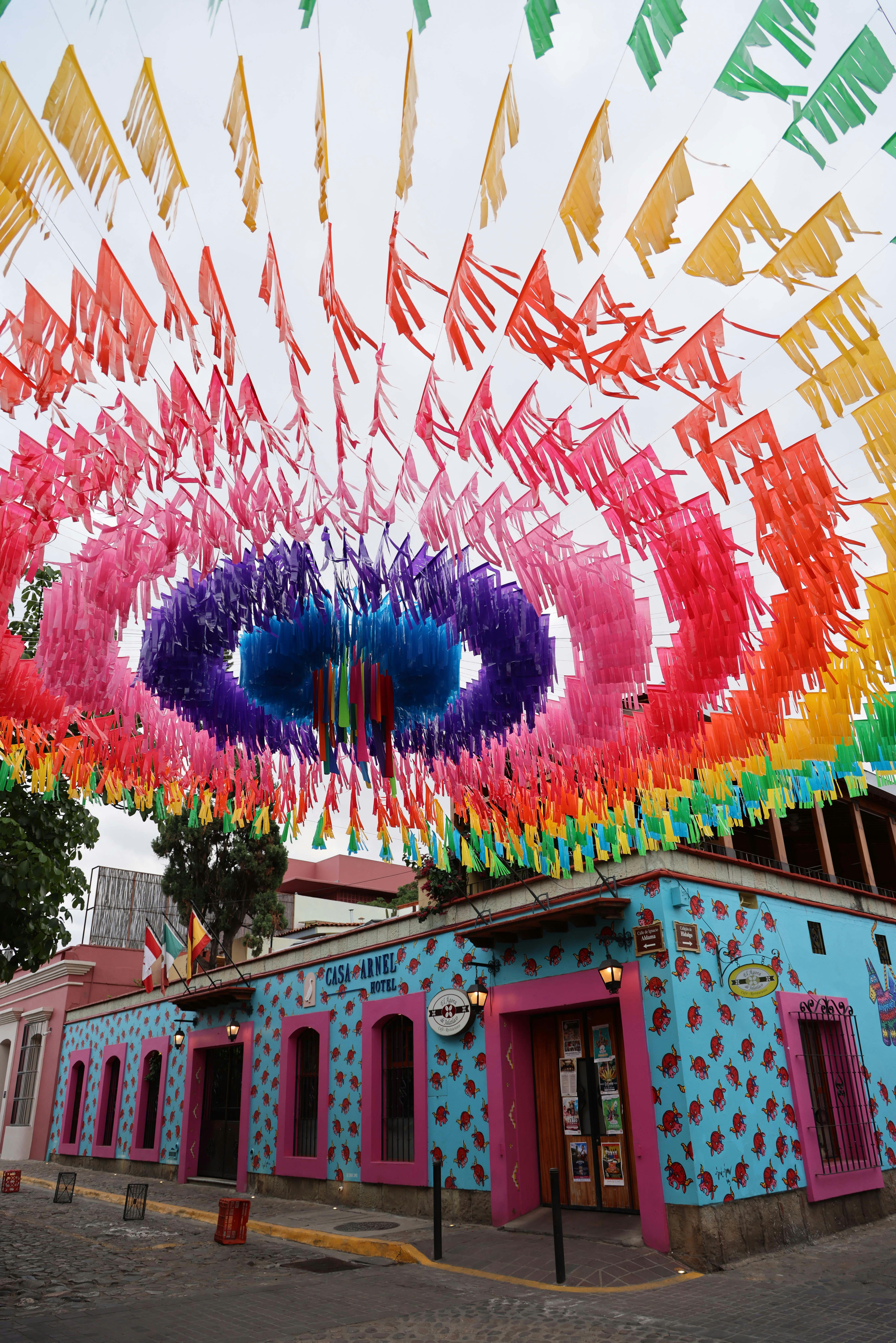 Colorful Papel Picado over Alley in Oaxaca, Mexico · Free Stock Photo