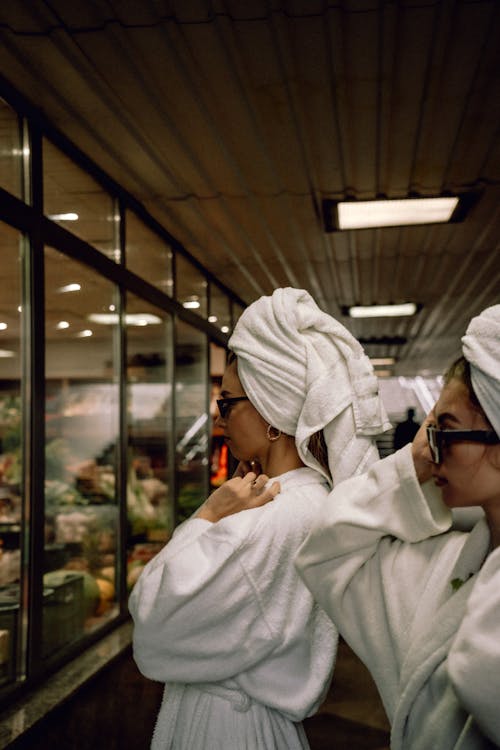 Women in Bathrobes and Towels