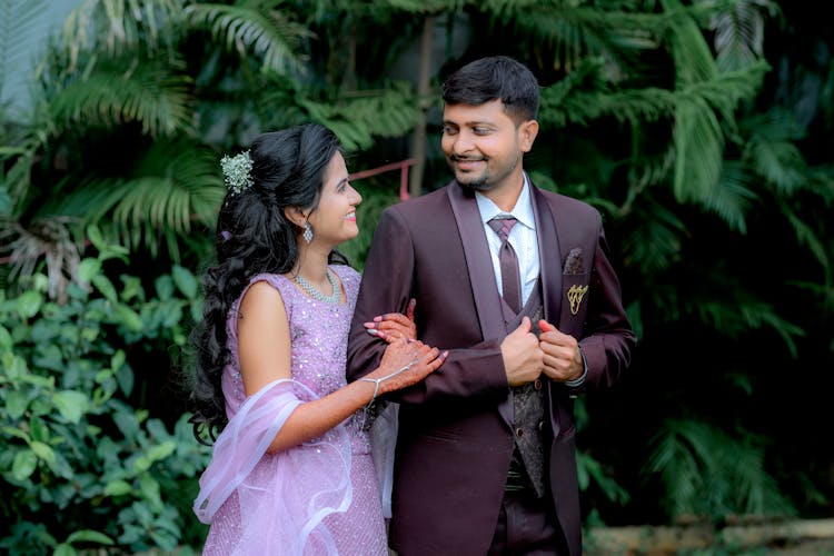 Wedding Couple In A Park 