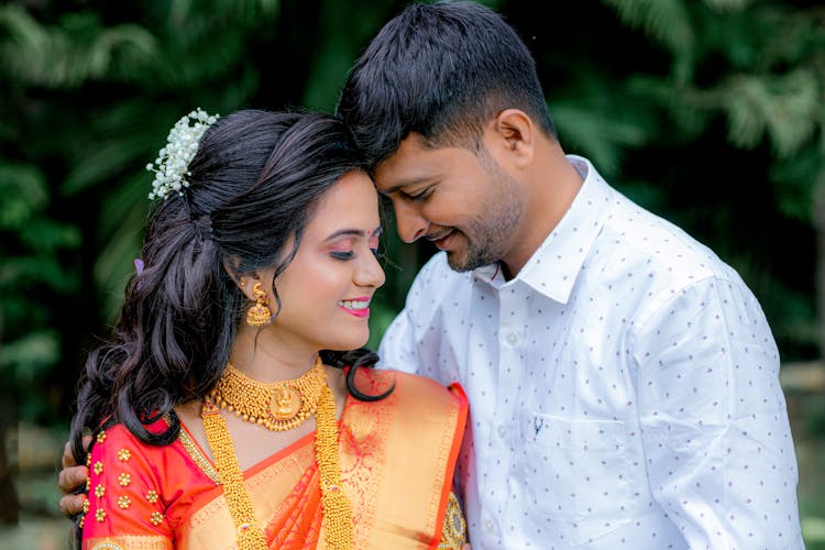 Wedding Couple In A Park 