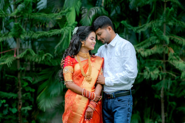 Wedding Couple In A Park 