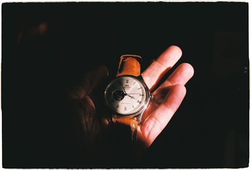 Close-up of a Person Holding a Wristwatch 