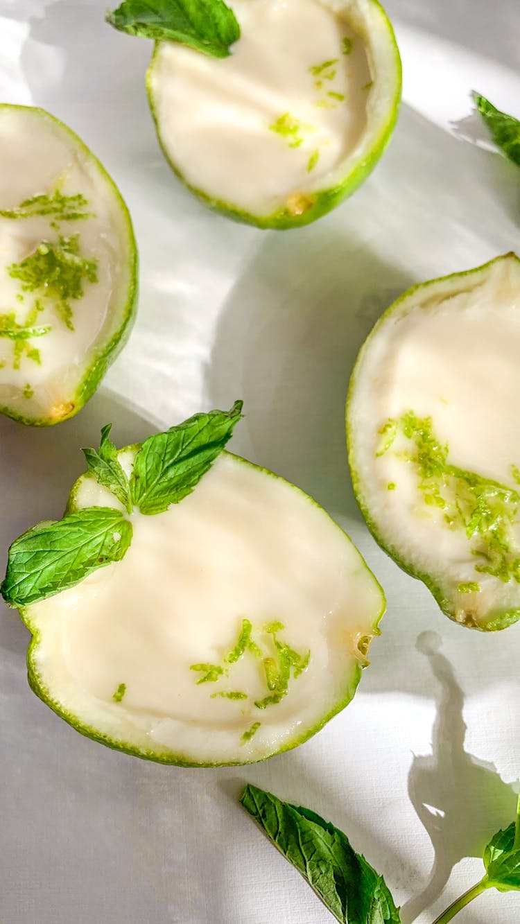 Dessert With Mint In Lime Halves