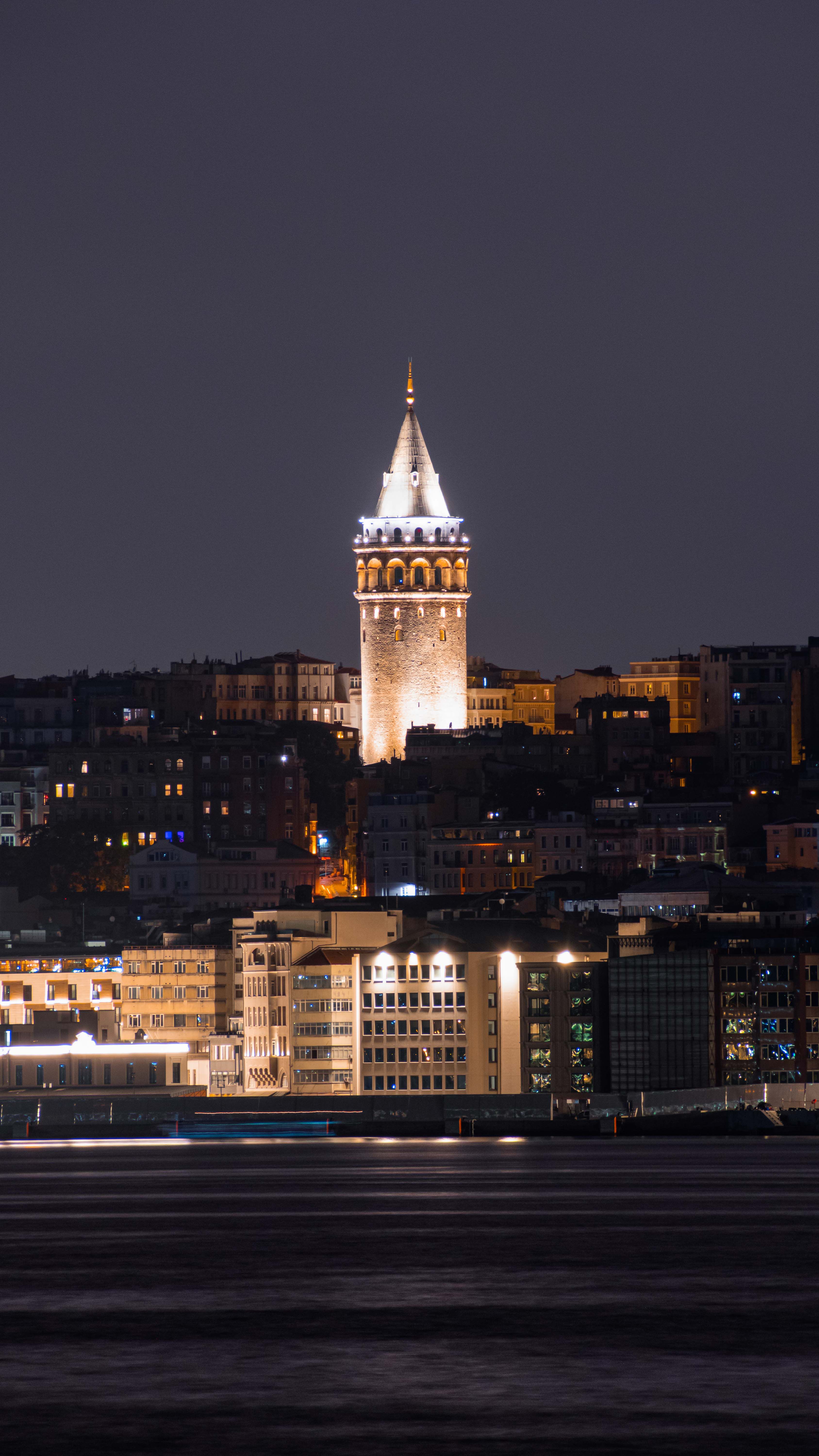 Waterfront of Beyoglu with Galata Tower at Night · Free Stock Photo