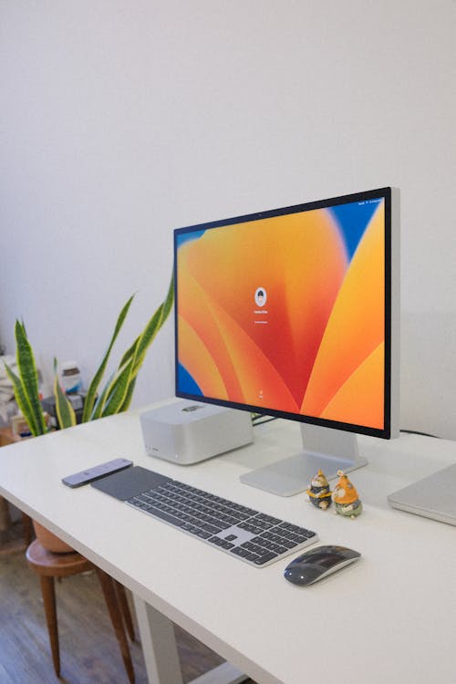 Kostnadsfri bild av apelsin tapeter, arbetsstation, dator