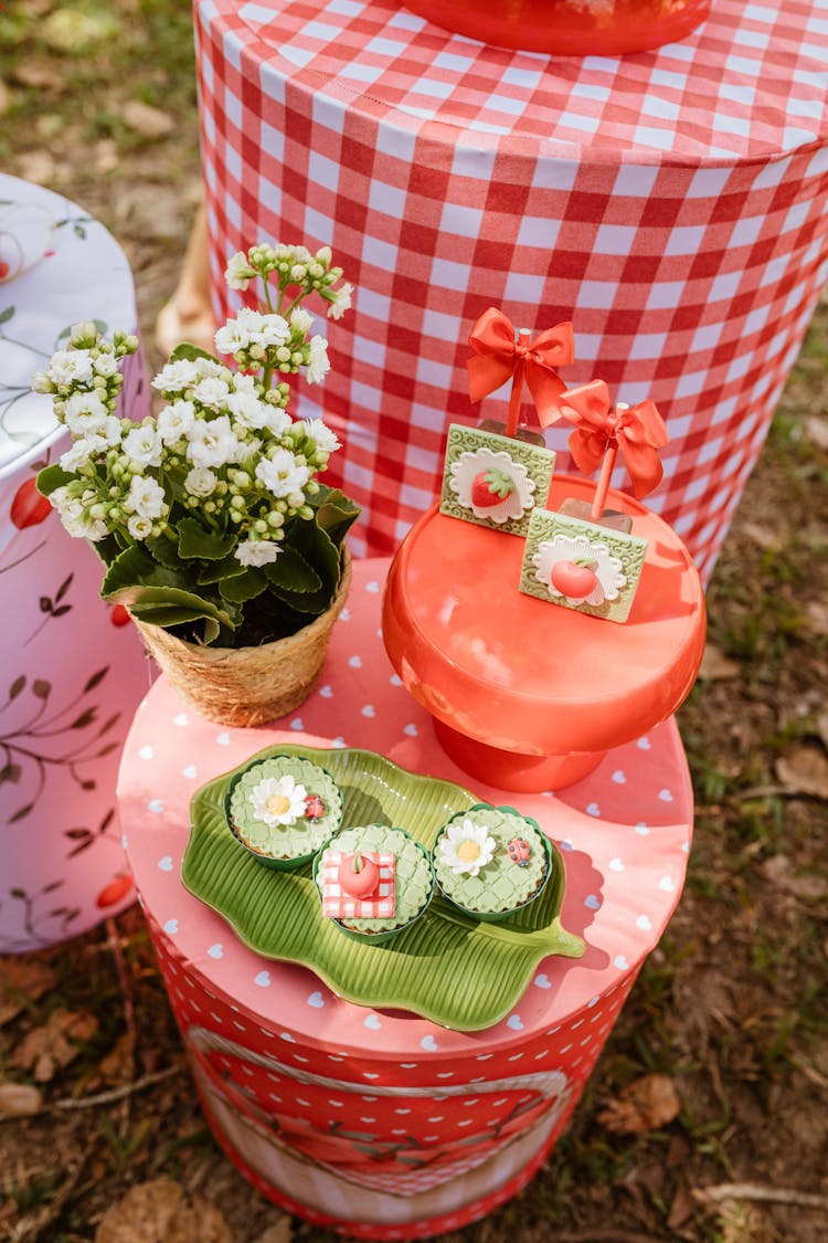 Sweets And Decorations On The Table Outside 