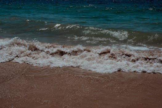 Peaceful ocean waves rolling onto a sandy shore, perfect for a tranquil backdrop.