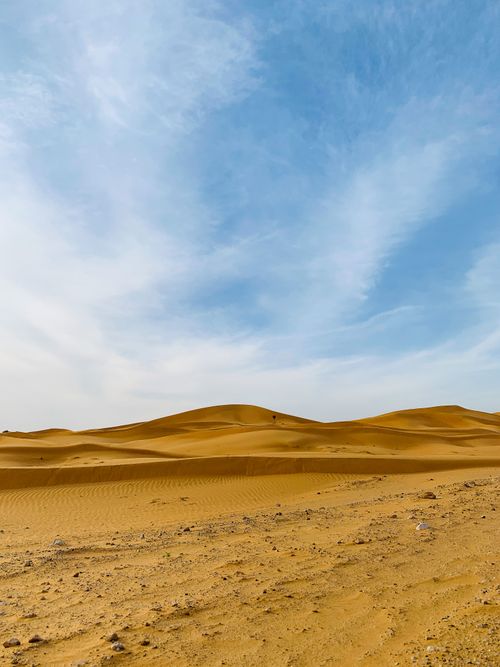 Free Expansive sand dunes with clear blue skies, capturing the essence of a serene desert landscape. Stock Photo