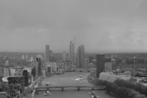 Birds Eye View of London in Black and White