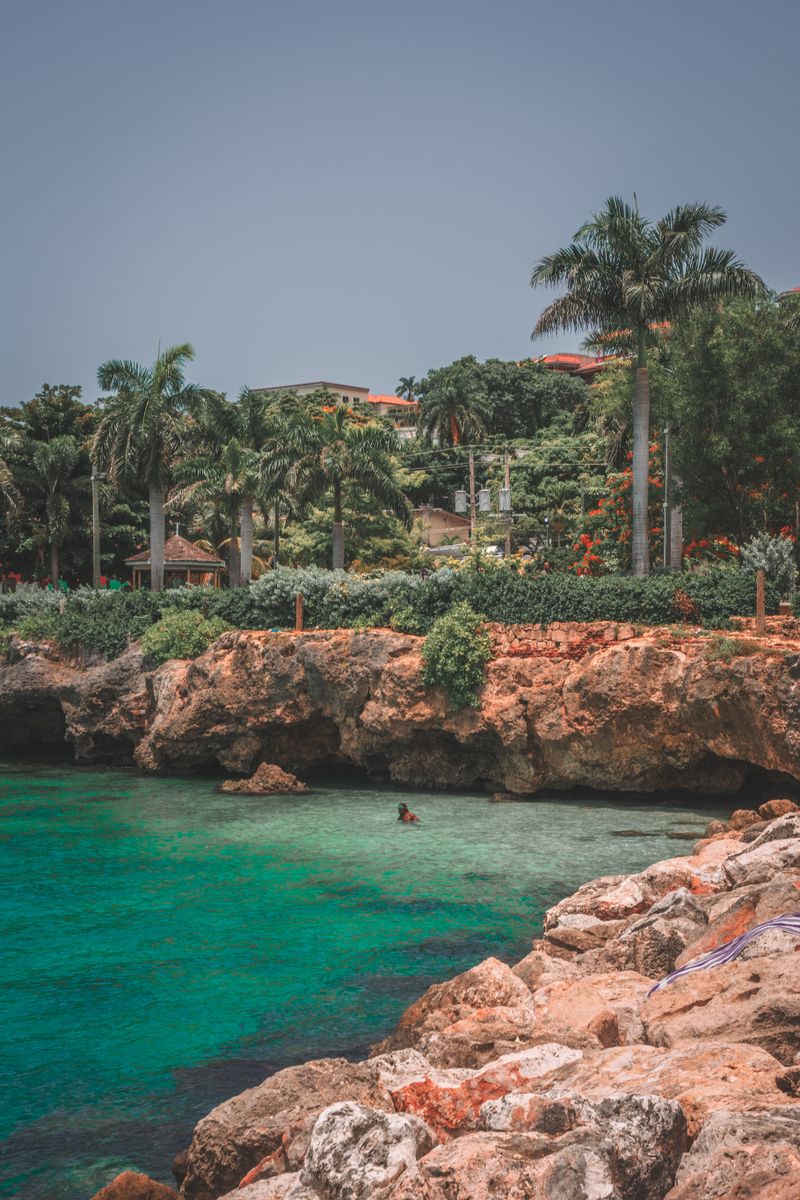 Montego Bay with palm trees and turquoise waters
