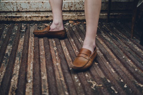 Close-up of a Man Wearing Brown Leather Shoes 