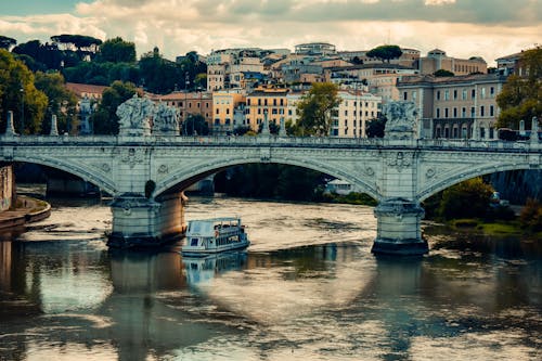 Ornamented Bridge on River in Town