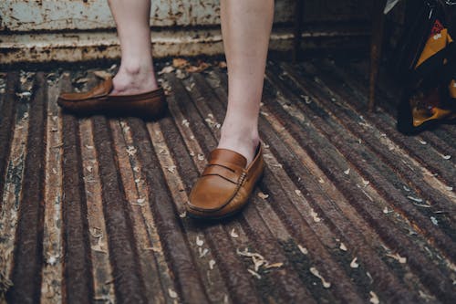 Close-up of a Man Wearing Brown Leather Shoes