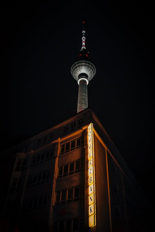 Illuminated Fernsehturm Berlin at Night, Berlin, Germany