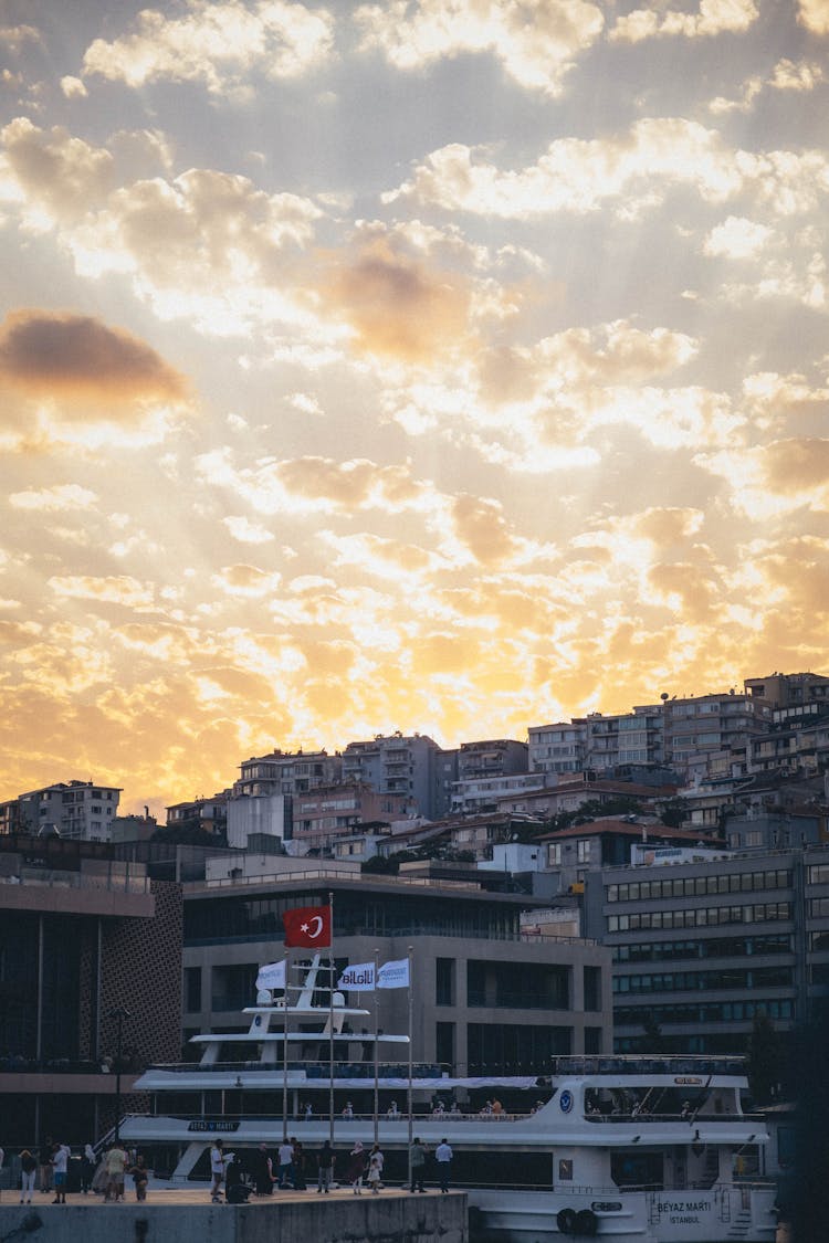 Residential Houses In Coastal City On Sunset